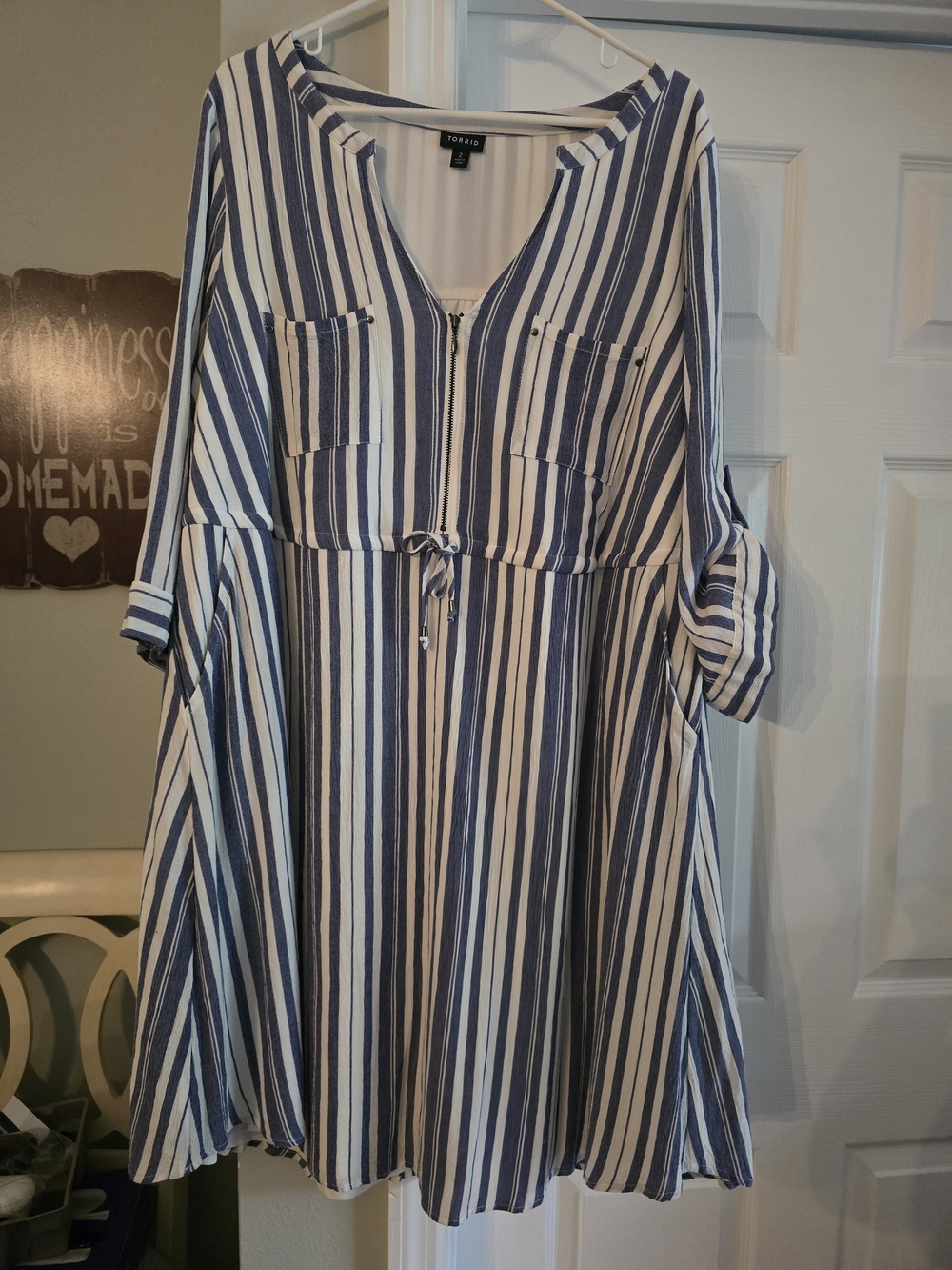 Torrid Blue & White Striped Drawstring Shirt Dress